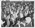 Image of Garfield High School students cheering basketball victory, March 1961
