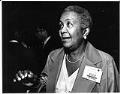 Image of Millie Russell campaigning for Seattle School Board position, Seattle, September 19, 1989