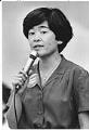 Image of Cheryl Chow speaking at 34th District Democrats meeting, Seattle, July 12, 1989