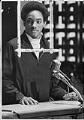 Image of Elmer Dixon speaking against Youth Patrol proposal, Seattle, March 1, 1968