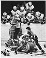 Image of Seattle Thunderbirds and Spokane Chiefs hockey players brawling, Seattle, December 21, 1986