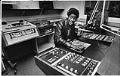 Image of Student Eddie Releford in Cleveland High School's radio/television studio, Seattle, November 25, 1979