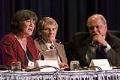 Image of Clare Short, Pascal Lamy, and Mike Moore listening to WTO opponents, Seattle, November 29, 1999