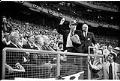 Image of Henry Jackson throwing ceremonial pitch at first Mariners game, April 6, 1977