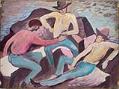 Image of Pastel painting of three cowboys, by Richard Bennett, 1920-1960