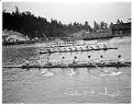 Image of Husky crew and Indigenous canoe race, La Conner, November 29, 1941