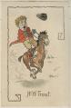 Image of Cartoon drawing of Harry Whitney Treat riding horse, by John Ross 
