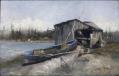 Image of Painting of a shack and boats by Jessie M. Elliott, 1895