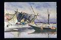 Image of Watercolor painting of Indigenous woman in a shelter on the beach, ca. 1870-1915