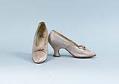 Image of Pink satin slippers with beading and bows, ca. 1910