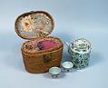 Image of Picnic basket with tea set, late 1800s