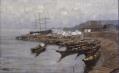 Image of Oil painting of canoes at Ballast Island by John Fery, 1925-1935