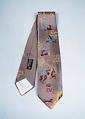 Image of Grey silk necktie with colorful images, ca. 1960