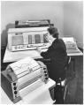 Image of IBM 1620 data processing machine on display, Seattle World's Fair, 1962