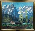 Image of Painting of Mt. Index, by Eustace Ziegler, ca. 1934, with unfinished painting of Mt. McKinley and packhorses on verso