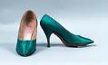 Image of Green satin pumps sold at I. Magnin department store, 1950s