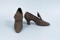 Image of Tan brocade pumps with Louis XIV heels, ca. 1915