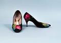 Image of Black pumps with floral print, ca. 1950