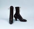 Image of Pair of dark brown kid leather high laced boots, ca. 1916