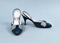 Image of Dark blue leather sling back pumps, 1960