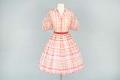 Image of Orange and pink dress ensemble with suede belt, ca. 1957
