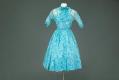 Image of Blue floral dress, underdress, and belt, 1955