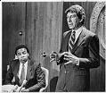 Image of Seattle City Council President Norm Rice listening to Mayor Charles Royer at Seattle City Hall, May 1, 1985