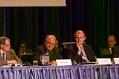 Image of WTO panel listening to critics, Seattle, November 29, 1999