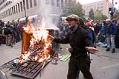 Image of Dumpster fire at WTO protest, Seattle, November 30, 1999