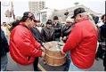 Image of Indigenous drummers at WTO protest, Seattle, December 3, 1999