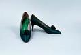 Image of Pair of green satin heels, ca. 1970s