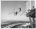 Image of Steelworkers during construction of observation deck level of Space Needle, 1961