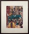 Image of Tempera painting of downtown Seattle with Indigenous figure by Richard Bennett, 1940-1948