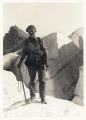 Image of Park Ranger Charles Browne with ice axe near crevasse, Mount Rainier National Park,  circa 1930