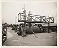 Image of Reel of submarine cable on a Pacific Telephone and Telegraph barge, Seattle, 1936