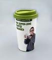 Image of Travel coffee mug from PEMCO Insurance, featuring Northwest Profile #76: The Super-Long Coffee Orderer, ca. 2012