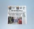 Image of Front page of the Seattle Times dated July 9, 2014, featuring the lead story on Deb Greene purchasing the first legal recreational marijuana from Cannabis City store in Seattle