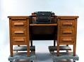 Image of Seattle Post-Intelligencer (P-I) desk with typewriter, ca. 1930s