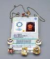 Image of Goodwill Games volunteer badge and pins for Jill Pemberton, 1990