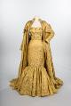 Image of Gold silk gown and coat designed by Howard Blair, 1959