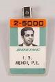 Image of Employee badge for Ishaque Safi Mehdi, an engineer at Boeing from 1962-2010