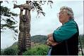 Image of Samish chairwoman Margaret Greene with the Maiden of Deception Pass story pole, April 20, 1992