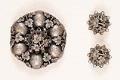 Image of Pewter brooch and earring set with ball and leaf design, ca. 1940s-1960s