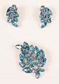 Image of Light blue rhinestone brooch and earring set, ca. 1950s