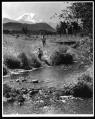 Image of Boys going fishing, Mount Rainier in distance, near Enumclaw, 1955