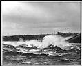 Image of Waves crashing against Evergreen Point Bridge during a storm, Medina, 1970