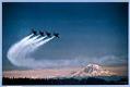 Image of Blue Angels flying over Lake Washington during Seafair, Mount Rainier in background, Seattle, 1987