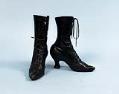Image of Black leather high topped laced shoes, ca. 1905