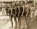 Image of Olympic swimmers Eleanor Holm, Georgia Coleman, Jane Fauntz, Agnes Geraghty, and Helene Madison, circa 1930