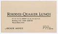 Image of Rhodes Quaker Lunch business card, circa 1925
